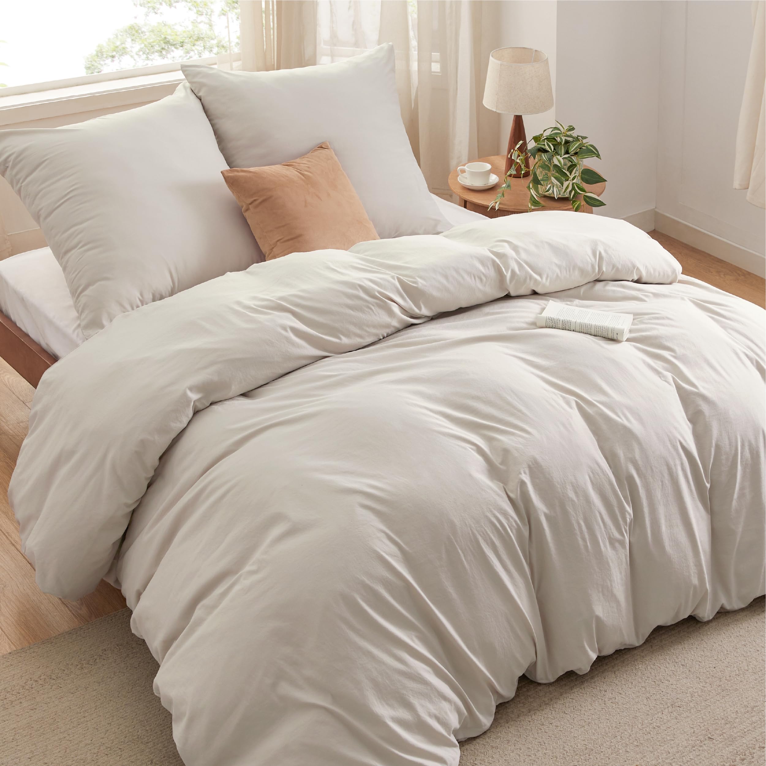 BEDSURE Pościel 200 x 220 cm, 3-częściowa, naturalna – miękka pościel z poliestru Öko-Tex z mikrofibry, 1 poszwa na kołdrę 200 x 220 cm z zamkiem błyskawicznym i 2 poszewki na poduszkę 80 x 80 cm