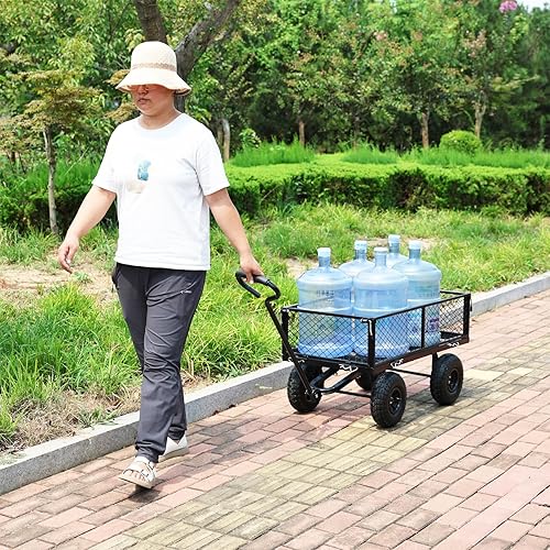 Miniatura 6 de Carro con lados extraíbles para granjas, almacenes - Carro volquete de jardín con ruedas neumáticas (negro) - esencial para el jardín de tus sueños