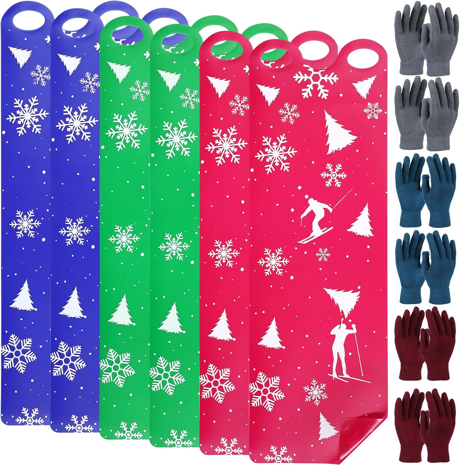 Soulchen Large 54" Snow Sled for Adults Snowflake Flying Slider Mat with Handles and Warm Winter Gloves Snow Carpet Lightweight Roll Up Snowboard for Christmas Winter Ski Outdoor Game