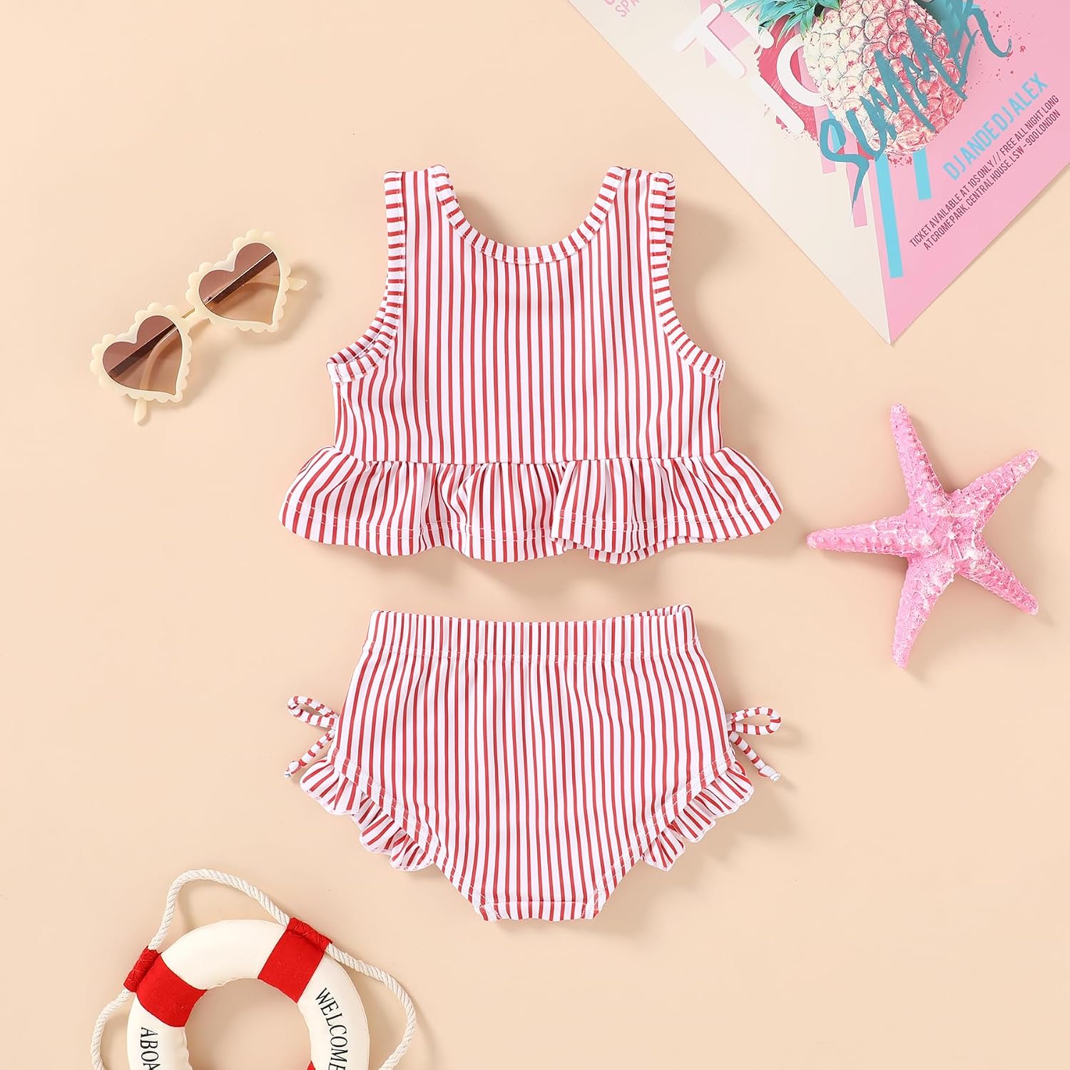 HAPPYMA Baby Swimsuit Toddler Girl Bathing Suit Summer Stripe Bikini Set Beach Two Piece Swim Wear