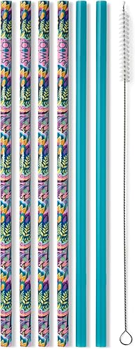 Swig Life Boyas de paja reutilizables + juego de pajillas altas azules y cepillo de limpieza, cada popote mide 10.25 pulgadas de largo (se adapta a