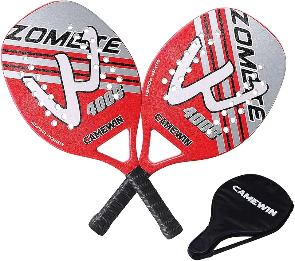 Kit 2 Raquetes Para Beach Tennis Profissional Em Fibra Carbono Com Capas Protetoras - Camewin (Vermelho)