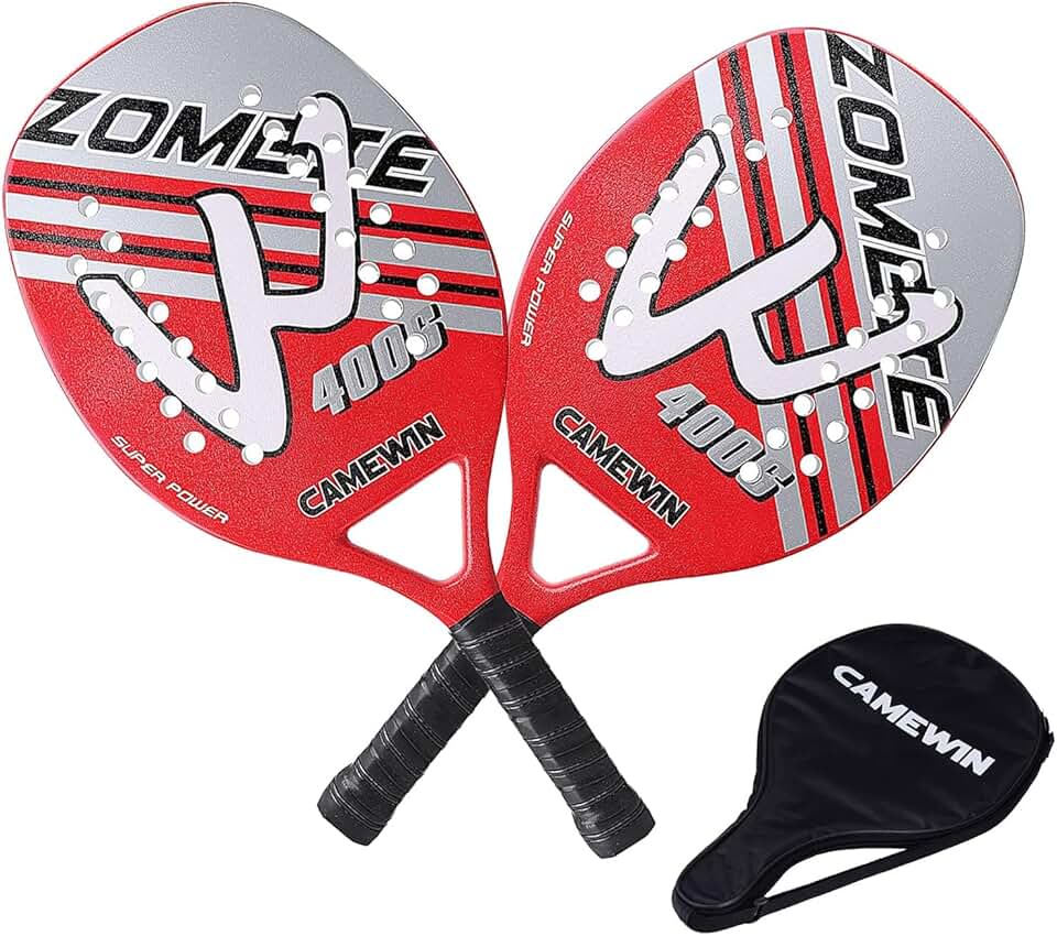 Kit 2 Raquetes Para Beach Tennis Profissional Em Fibra Carbono Com Capas Protetoras - Camewin (Vermelho)