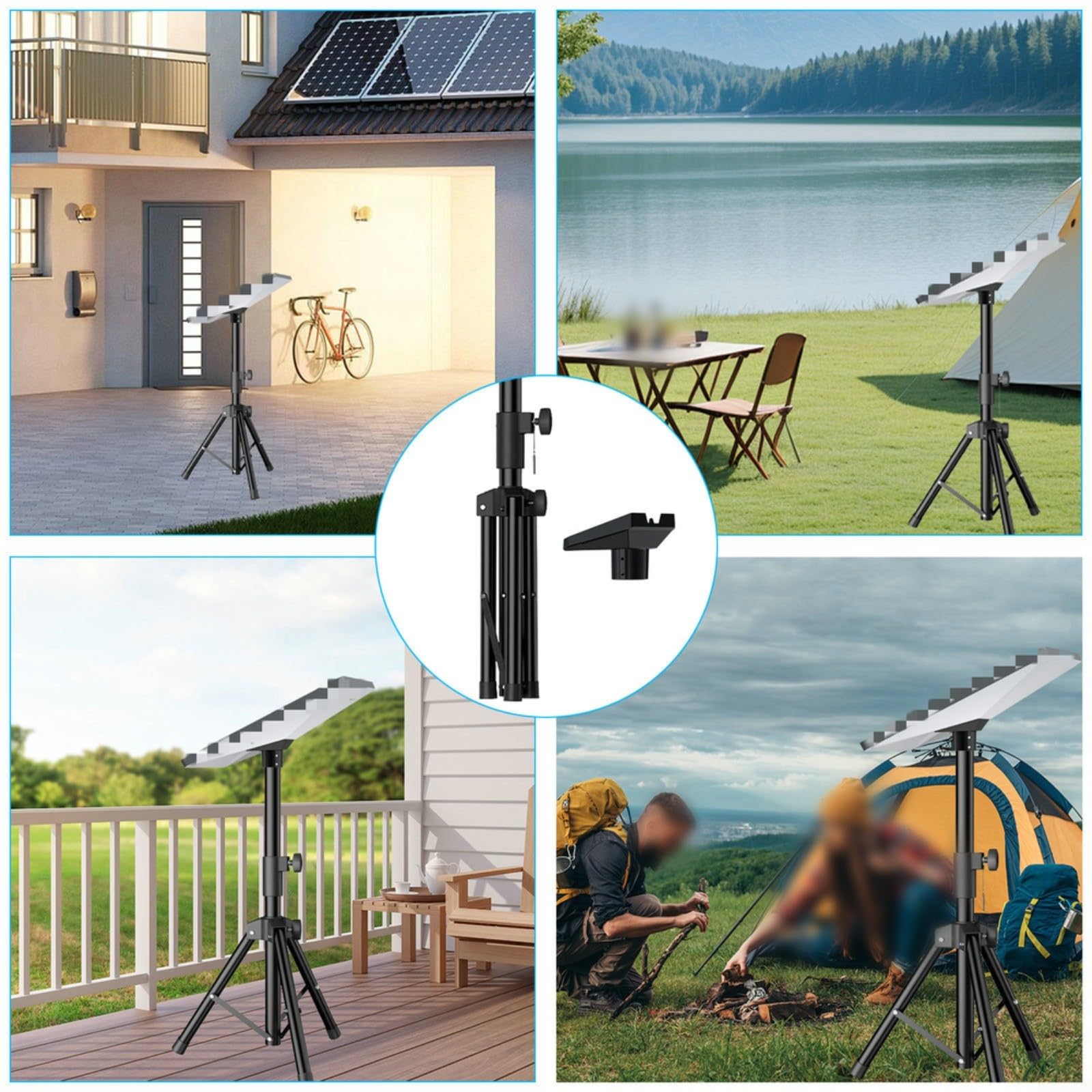 Treppiede portatile, supporto per antenna in alluminio leggero con altezza regolabile e adattatore per tubo, facile da montare, per uso esterno, nero