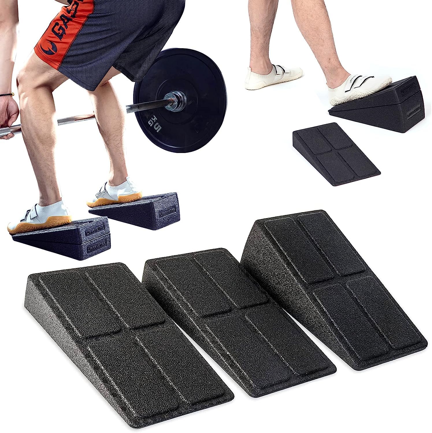 Squat Wedge Block,3pc 12“ Leg Stretcher Foot Wedge Foam Slant Board for Squats Calf Raise Block Yoga Wedge Knees Over Toes Equipment (PPE Wedge Block)