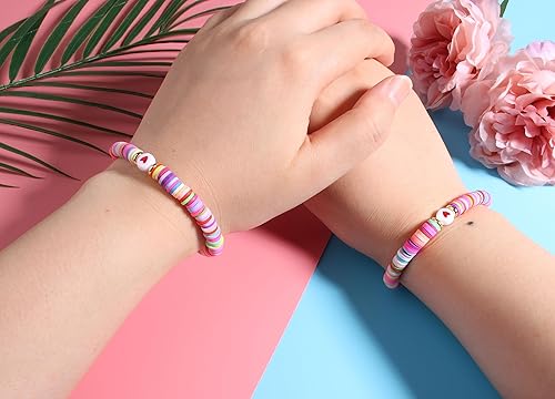 Miniatura 4 de QqzsJewls Regalos para el primer día de clases para madre e hija de regreso a clases, juego de 2 pulseras de corazón a juego para mamá e hija