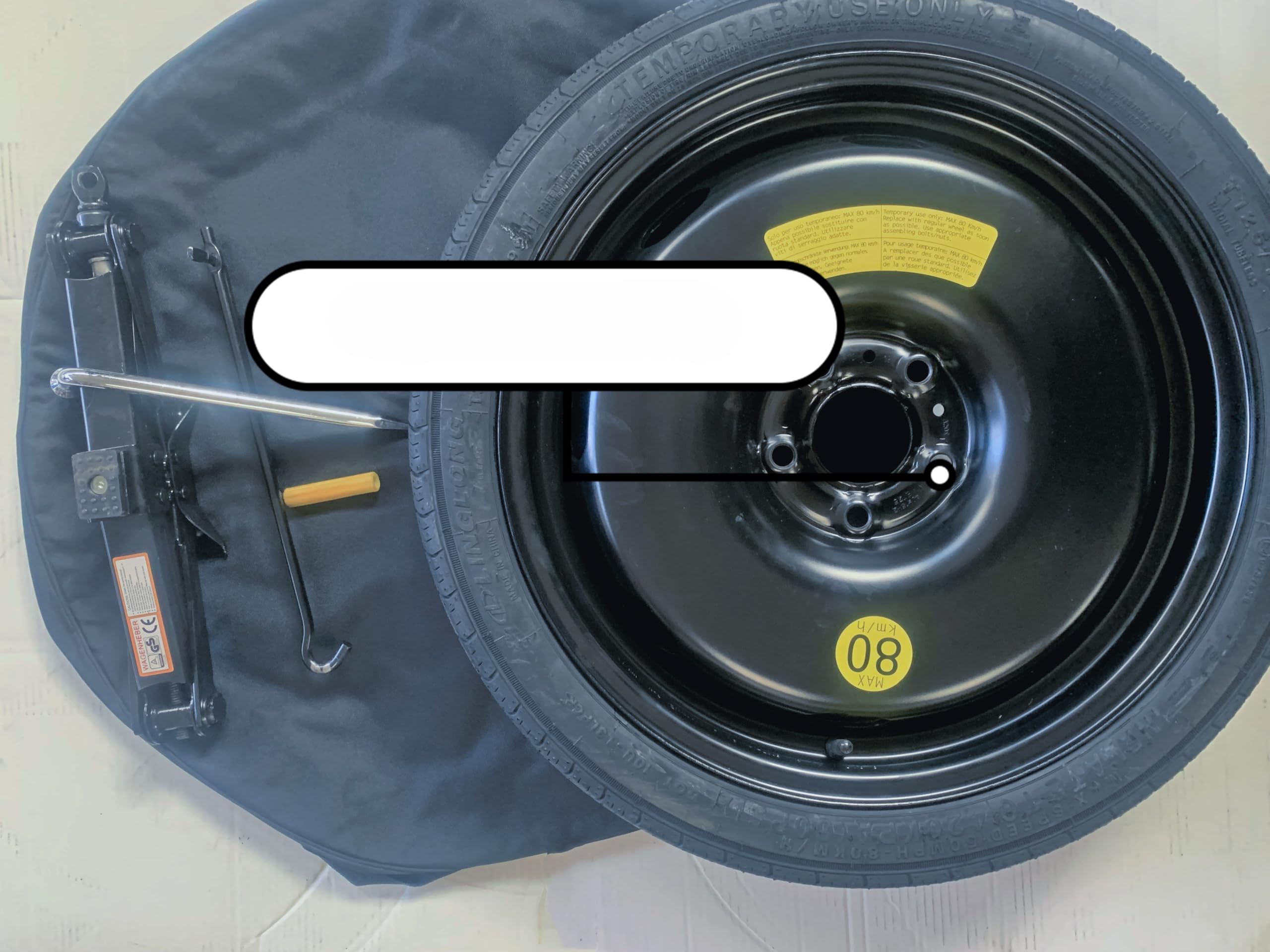 Kit Ruotino di Scorta 18" compatibile con Mini countryman da 2017 a 2024 con Cric, Chiave, Guanti e Sacca