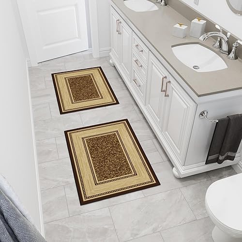 Miniatura 4 de Ottohome Collection - Juego de 2 alfombras antideslizantes de goma con bordes de 2 x 3 pulgadas, lavables a máquina, para entrada, dormitorio,