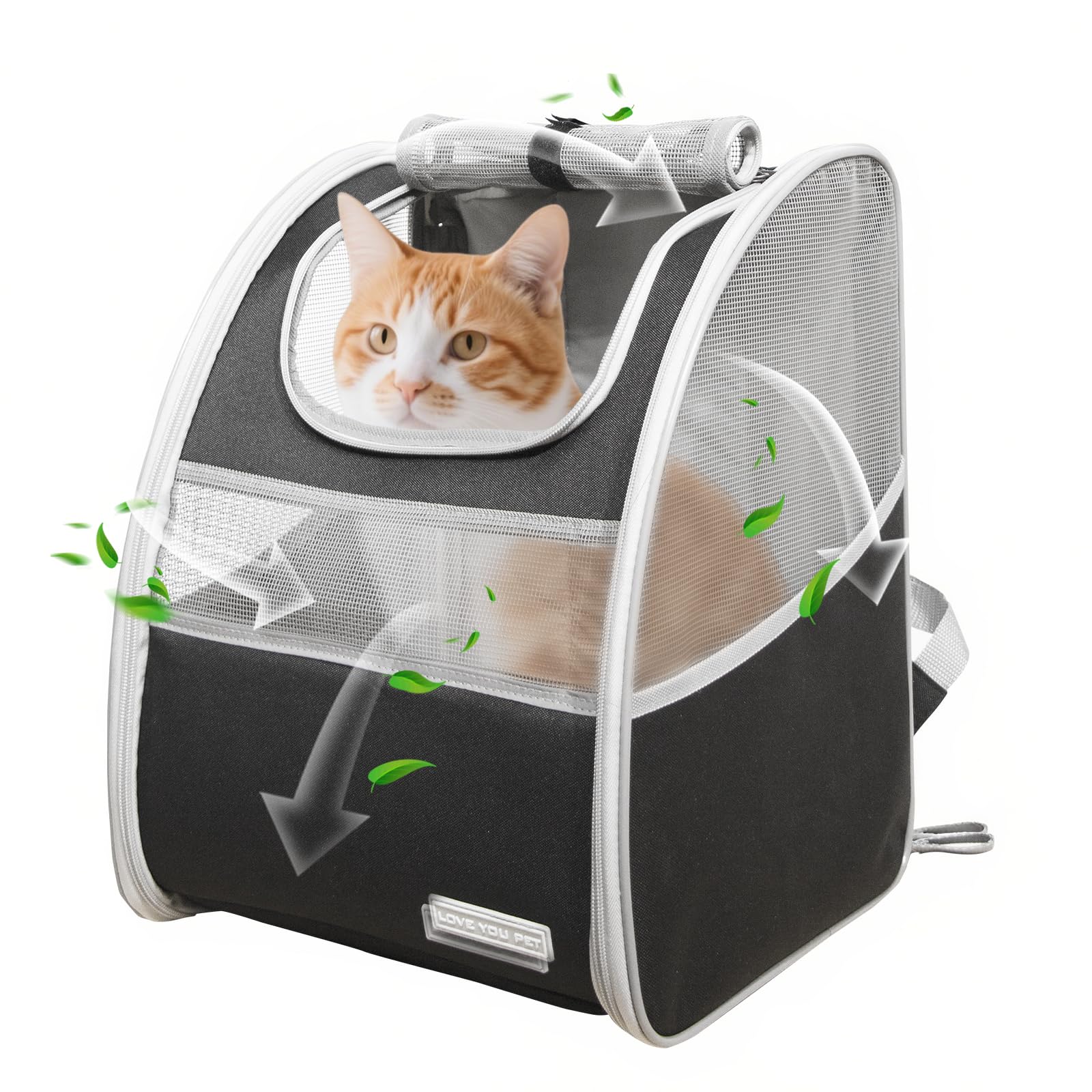 LE YOU PET Cat Carrier Backpack with Reflector with Safety Leash Up to 15Lbs,Pet Carrier for Small Dogs and Medium Cats Kitten Puppy Bunny,Foldable