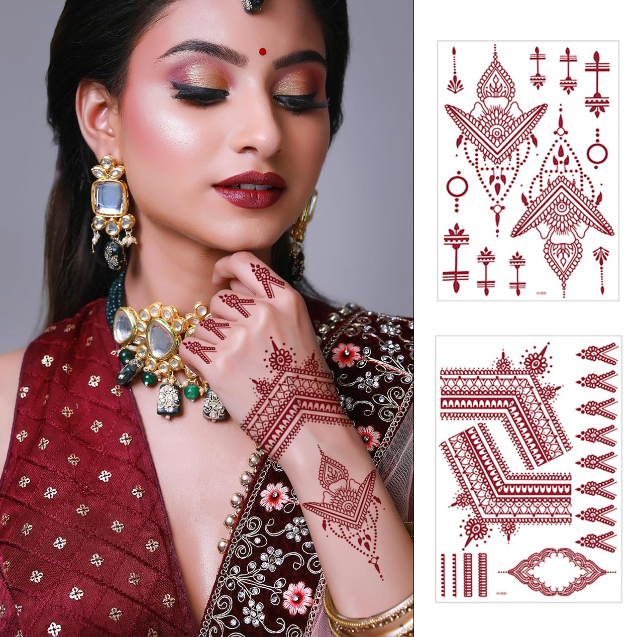 Brown Tattoos Stickers, 9 Sheets Mehndi Temporary Tattoos Set Waterproof Tattoo Stickers for Hand Arm Adult Girls - Image 3