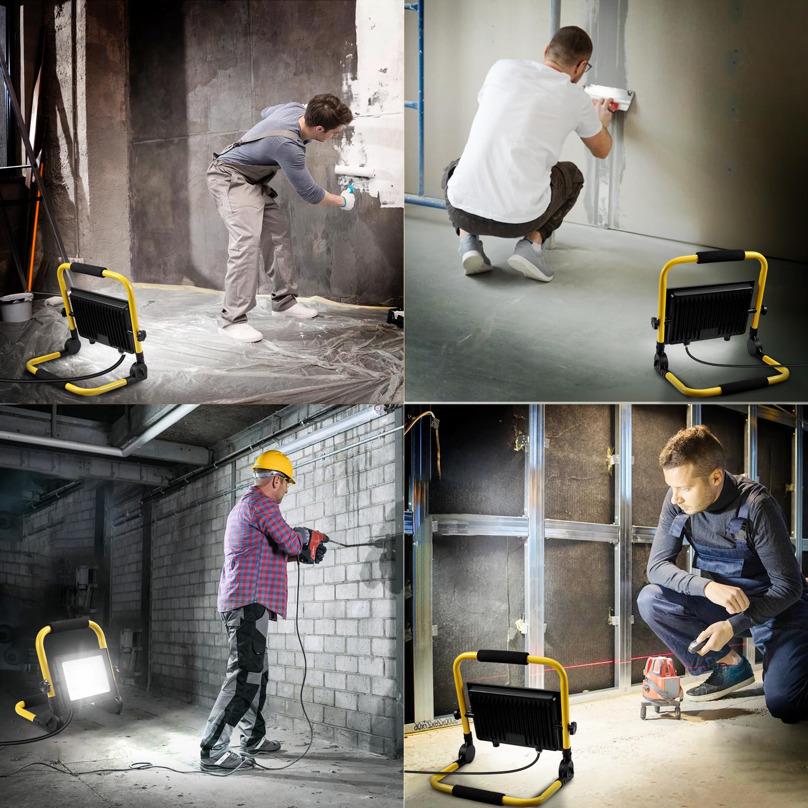 Faretto LED da Cantiere 200W,20000LM 6500K Bianco freddo Faro LED Portatile,Lampada da Lavoro con Spina,IP65 Impermeabile Faretti LED per Edilizia Officina Campeggio Garagefaro led esterno