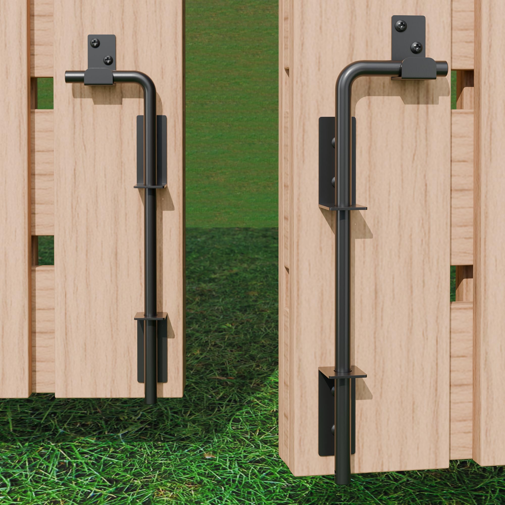 12" Heavy Duty Cane Bolt Gate Drop Rod with Black Finish-Steel Gate Ground Latch Designed for Wood Metal Vinyl Gates or Double Doors Fence Applications-2 Pack