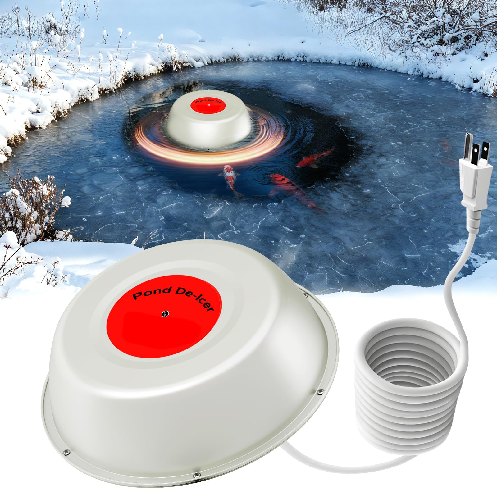 1000W Teichheizung für Außenteiche mit Fischen, Deluxe Thermo-Teich Perfektes Klima Enteiser Aluminiumguss fähiger schwimmender Enteiser Automatischer Thermo-Controller