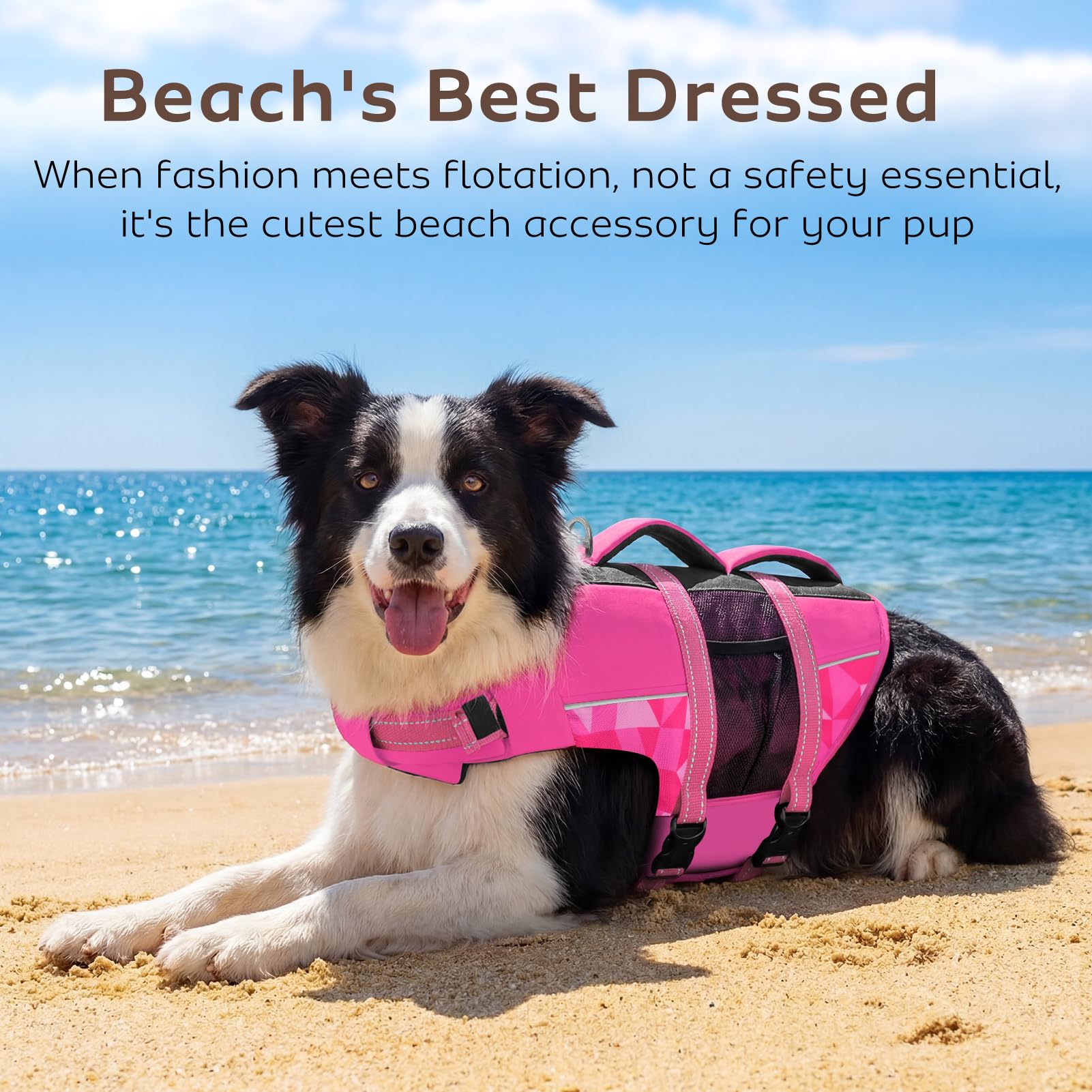 CITÉTOILE Chalecos Aalvavidas para Perros, Flotador Ajustable para Mascotas con Asa, Traje de Baño de Seguridad para el Agua para Navegar en la Piscina de la Playa, Rosa, XS