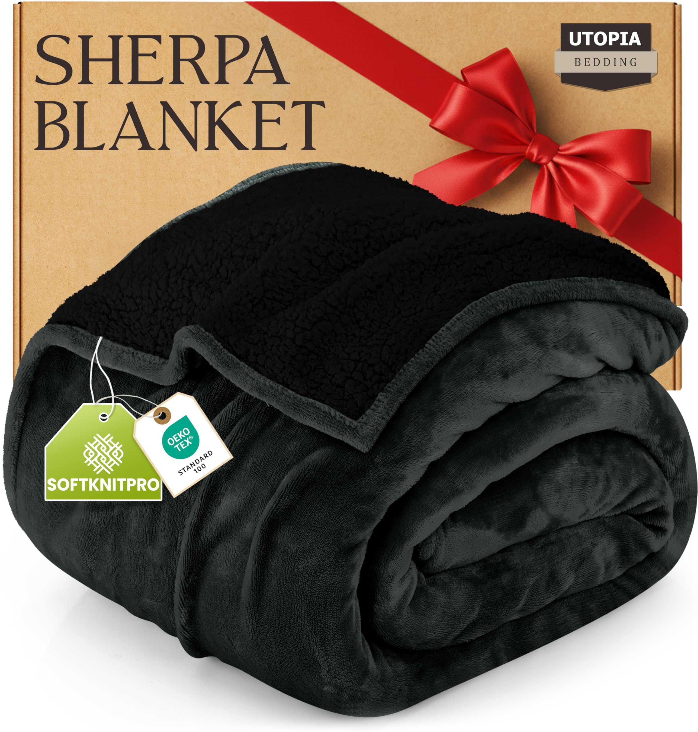 Utopia Bedding Sherpa Blanket King Size (King, 90x102 Inches) - Soft Lightweight Plush Fleece Reversible Blanket for Bed, Sofa, Couch, Camping and Travel