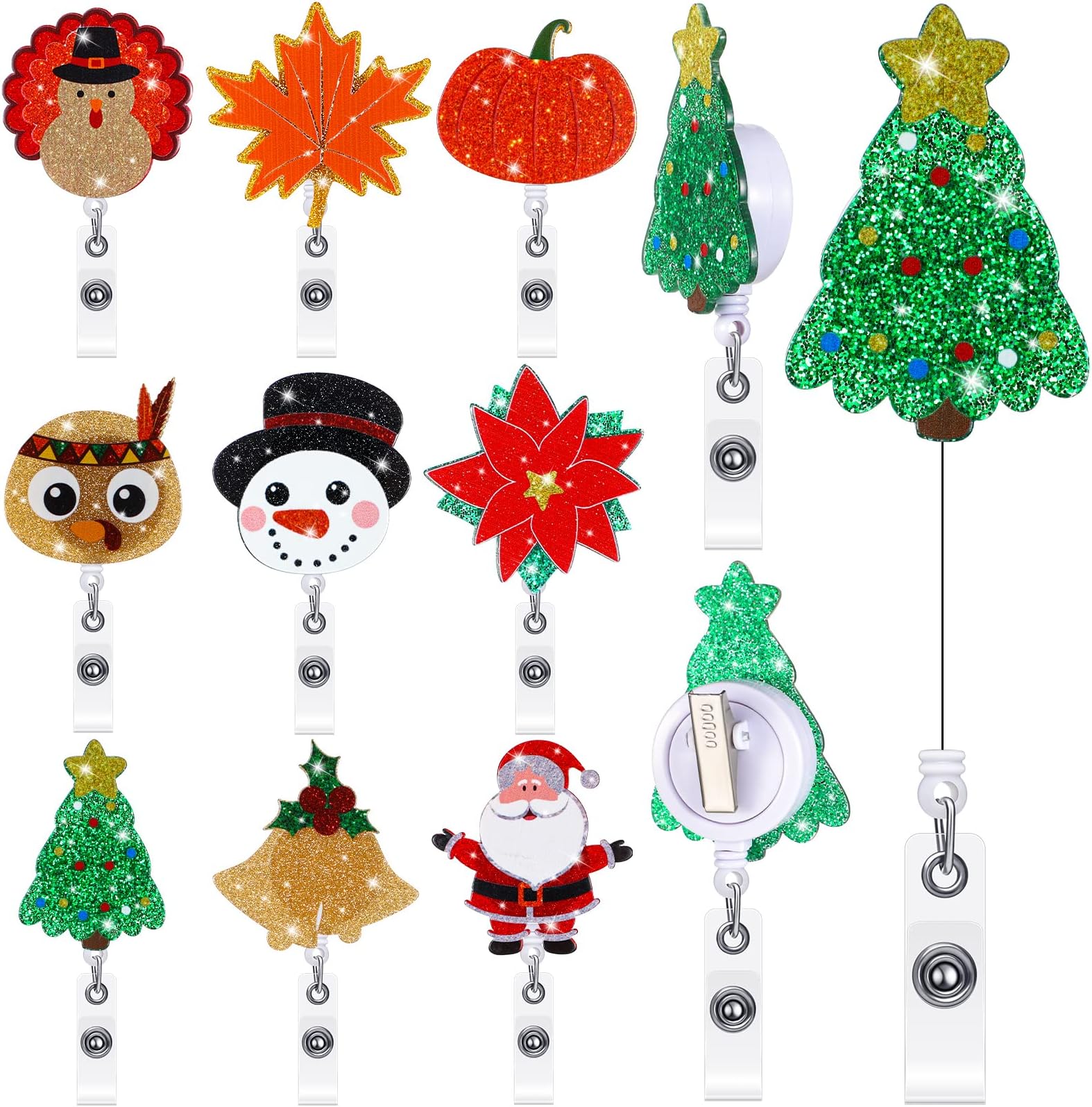 9 Pieces Christmas Badge Reel Holder Badge Holder with Swivel Alligator Clip Retractable Cute Badge Reel Holiday Funny ID Badge Clip Felt Badge Retractable Clip for Office (Cute Style)
