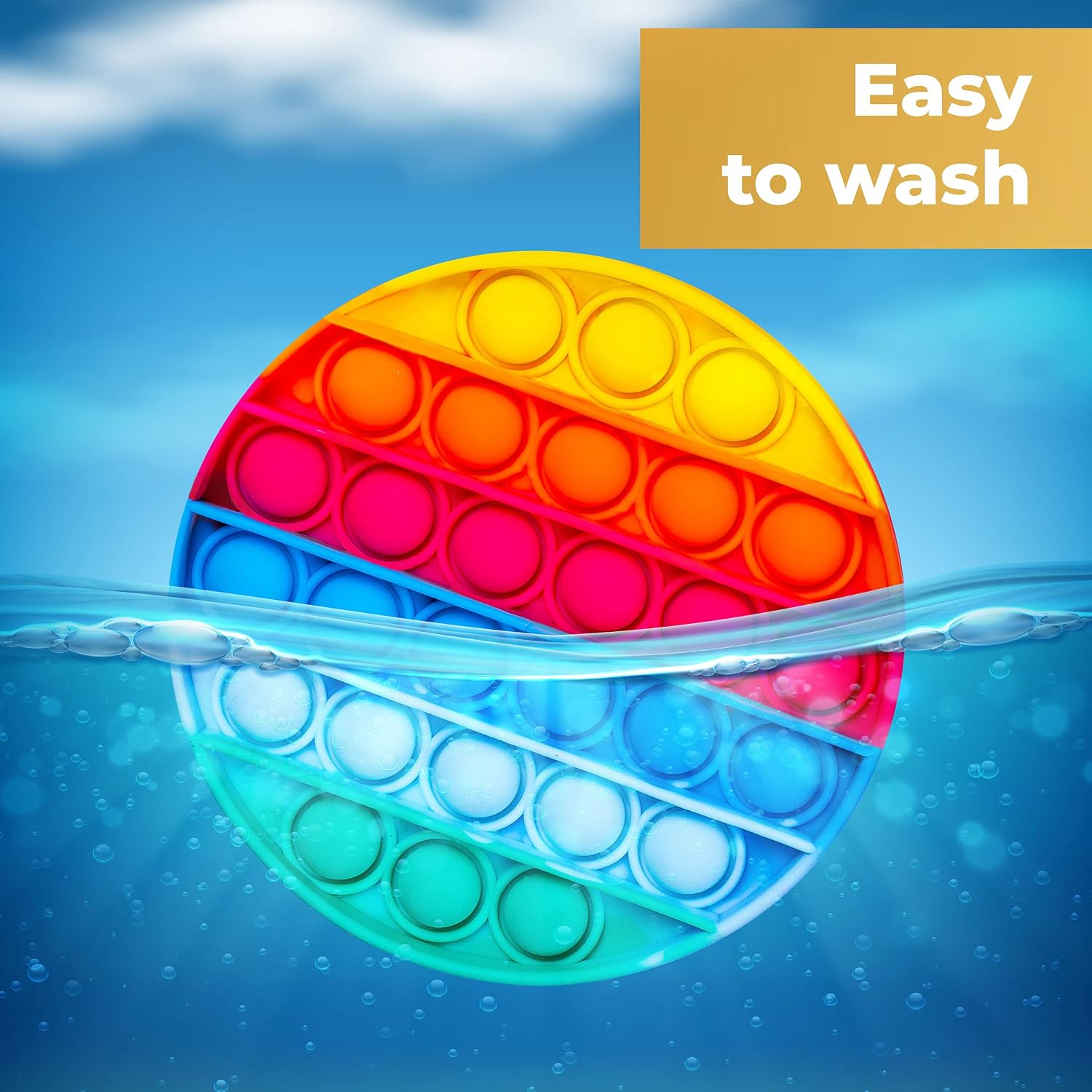 Chuchik Push Pop Bubble Fidget Sensory Toy with Improved Clicking Sound – Fidget Poppers, Bubble Popping Sensory Toy – Premium BPA Free Silicone Poppet Fidget Toy Rainbow Round Rainbow & Orange