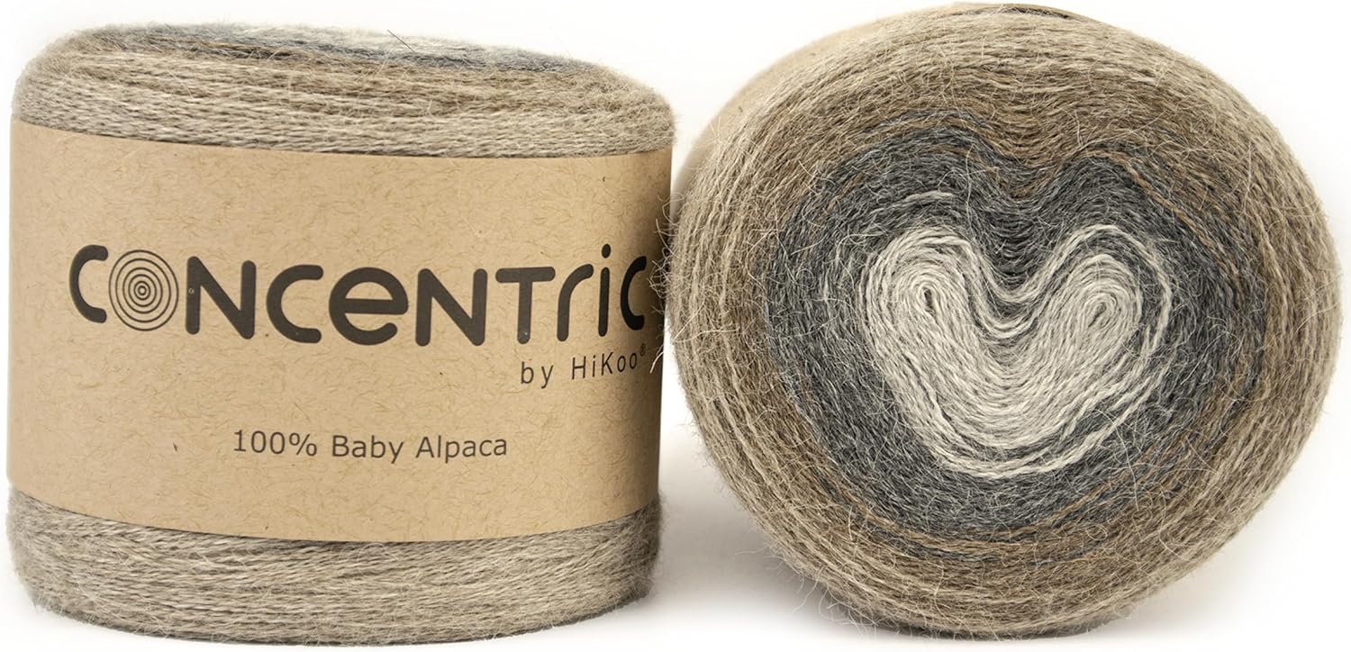 HiKoo Concentric Yarn Cake, 100% Baby Alpaca Wool Gradient Yarn for Knitting, Crocheting, and Crafts, 437 Yards, (#1033 - Classically Trained)