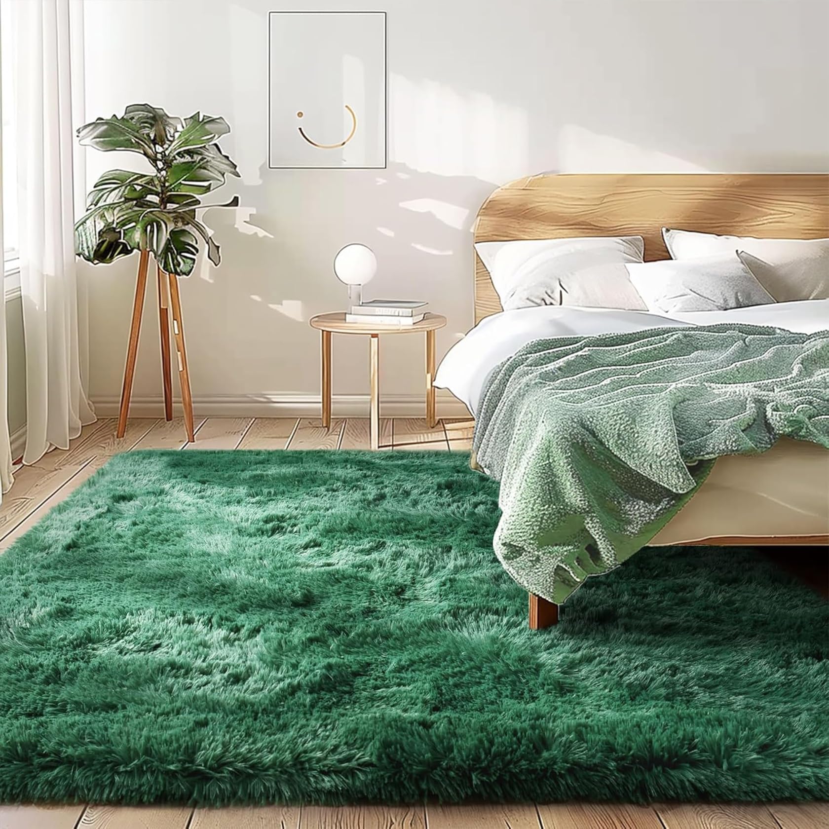 HOKXUAN Alfombras Salón Grandes Pelo 170 x 120 cm Parte Inferior Antideslizante,Suave Alfombra de Salón Dormitorio Varios Tamaños para Dormitorio, Comedor, Pasillo, Verde Oscuro