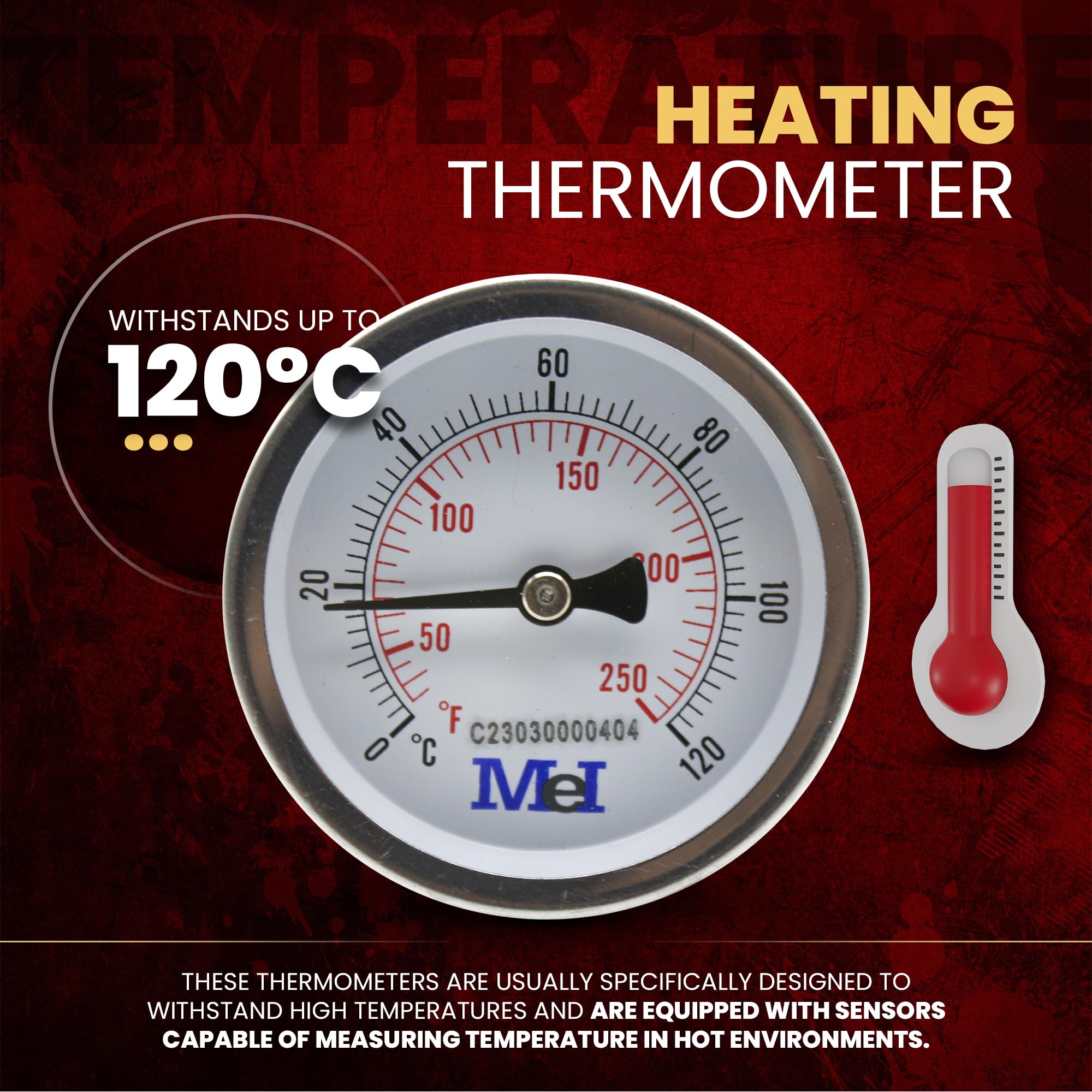 DOJA Barcelona | Termómetro para Tuberías y Caldera 0-120 ºC | Pack 1 | Ø63mm | Bimetalico | Para Cocina, Exterior y Agua Caliente
