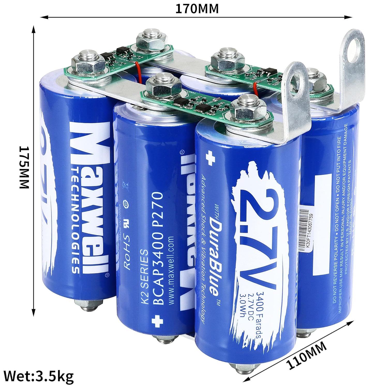 Maxwell 16V 566F Super Capacitor Jump Starter for All 12V Car 2.7v 3400F ultracapacitor for Solar Energy Storage,UPS Supply,Power Tools, Motor Starting 6pcs