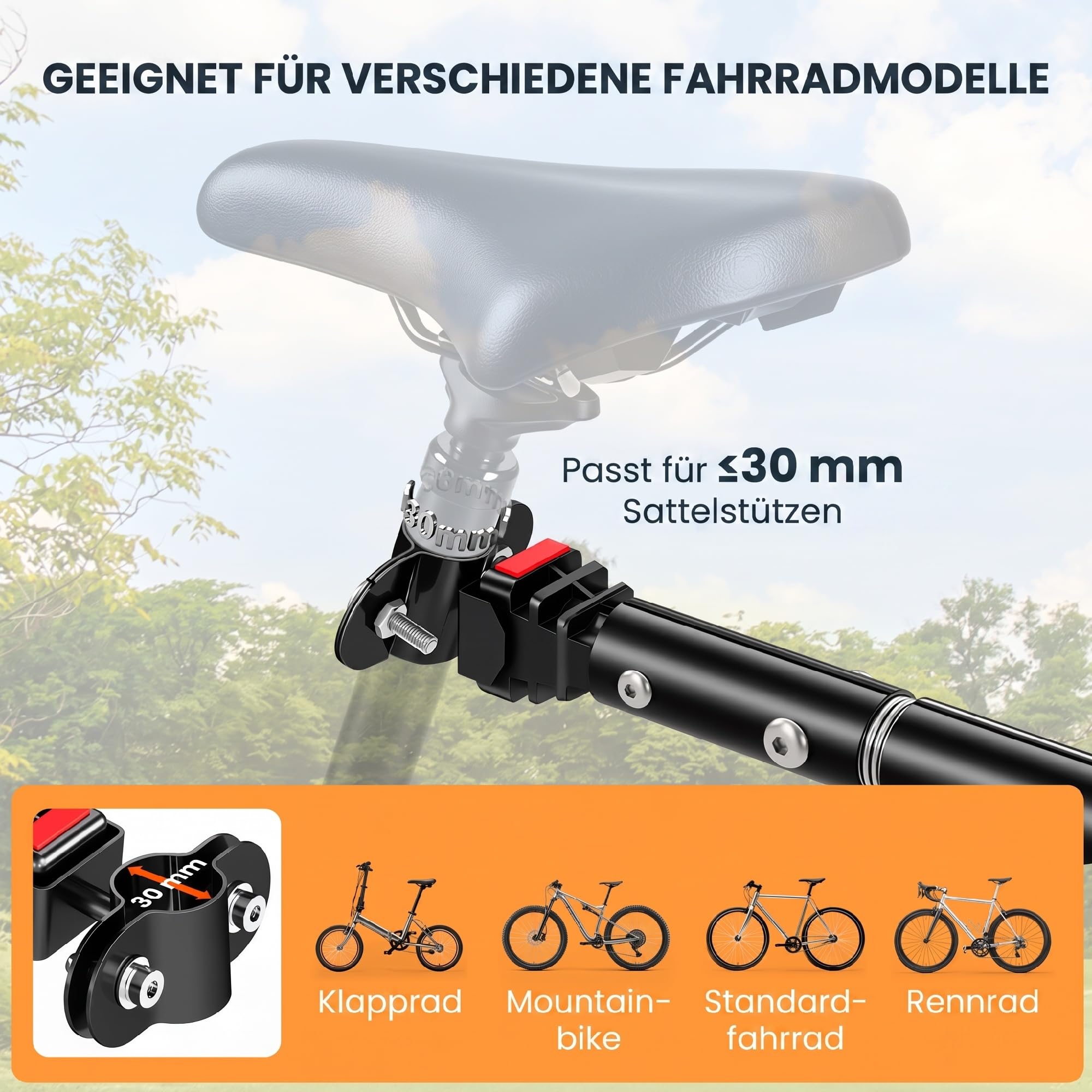 Remorque vélo pliable barre d'attelage universelle acier noir