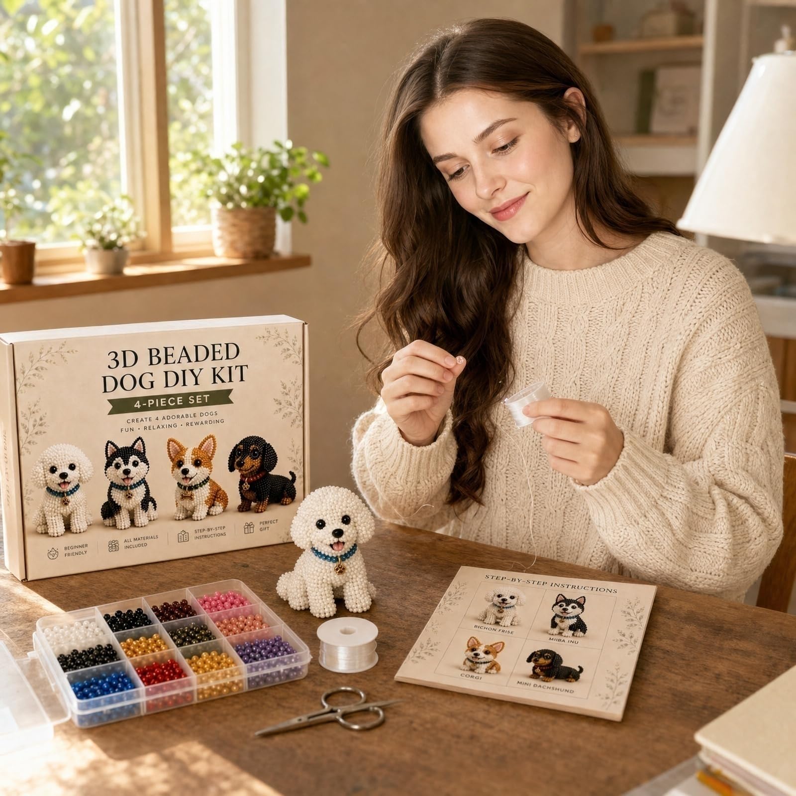 Generisch Mini 3D Perlen Tier Bastelset - Kunsthandwerksset Aus Perlenstickset Mit Anleitung - Perlenstickset für Erwachsene & Anfänger - Geschenk für Bastler (13-Hundefreunde 01)