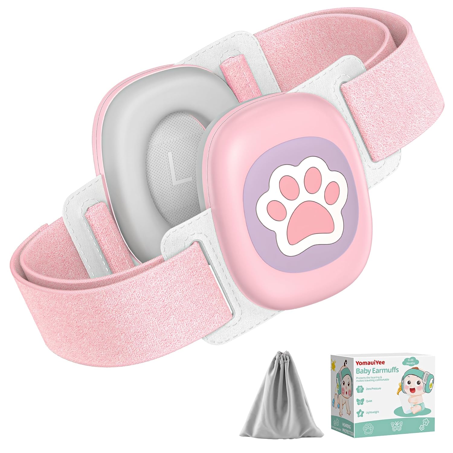 YomauiYee Baby Headphones,Infant Noise Cancelling Earmuffs with Cat Paw Pattern,Infant Ear Protection for Babies 0-48 Months,Baby Travel Essentials for Airplane/Improves Sleep