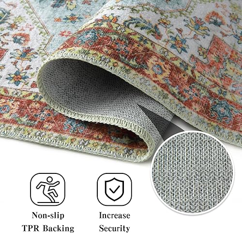 Miniatura 2 de RUGSREAL Alfombras lavables de 8 x 10 pies, alfombra grande de estilo bohemio, oriental envejecida, alfombra bohemia antideslizante para comedor,