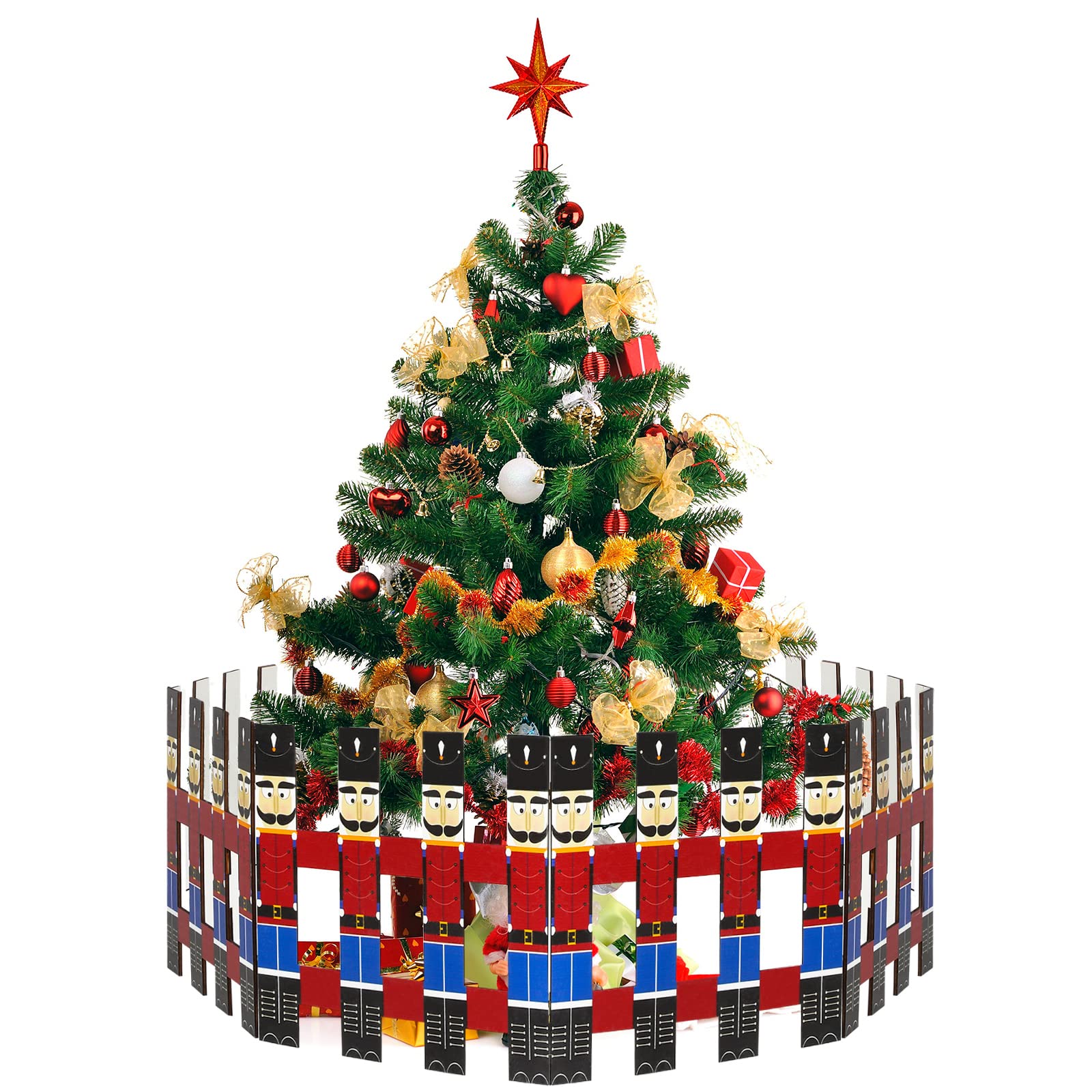 Blulu 4 Pack 12 Inch Christmas Tree Gate Nutcracker Christmas Tree Fences for Pets Dog Cat Blocker White Picket Fence Barrier Flexible Picket for Xmas Holiday Party Office Home Decor
