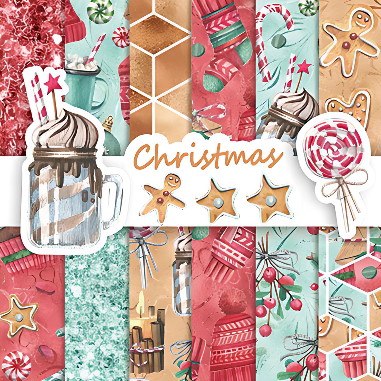 MerwDeeyt 24 Sheets Christmas Scrapbook Paper 12x12 Inch Single-Sided