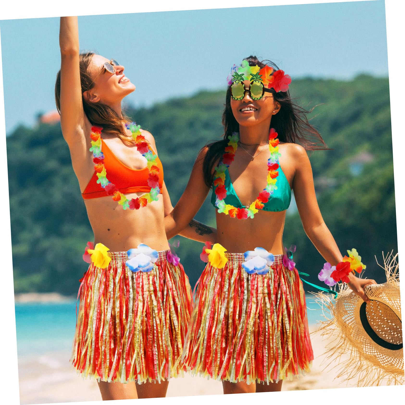 FRCOLOR Falda De Hierba Para Mujer Traje De Fiesta Gafas Para Bebé Faldas De Hierba Para Luau Para Mujer Tropical Recuerdo De Festival Trajes De Dama Hierba Hula LED Sol Falda