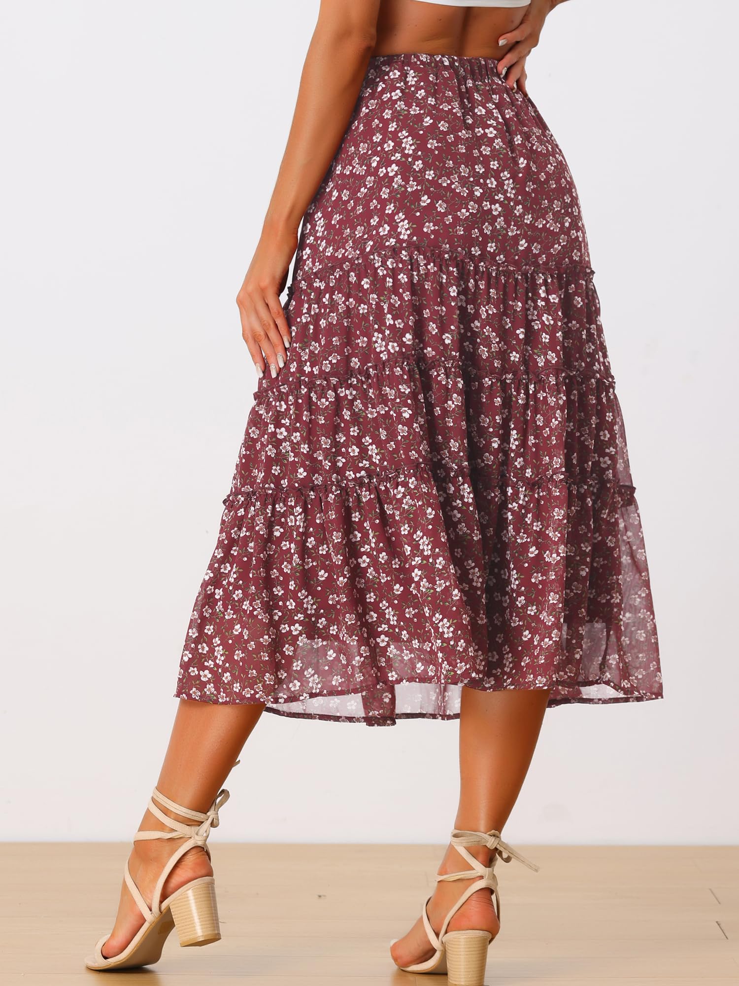 Allegra K Donna Gonna Longuette Trapezio Fiori Elastico Vita