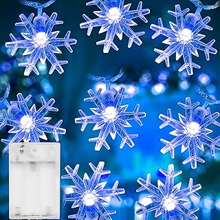 Dazzle Bright Christmas Snowflake String Lights, 2 Pack 50 LED 25 FT Battery Operated Christmas Lights with 2 Lighting Modes for Indoor Outdoor Xmas Tree Party Decorations, Blue