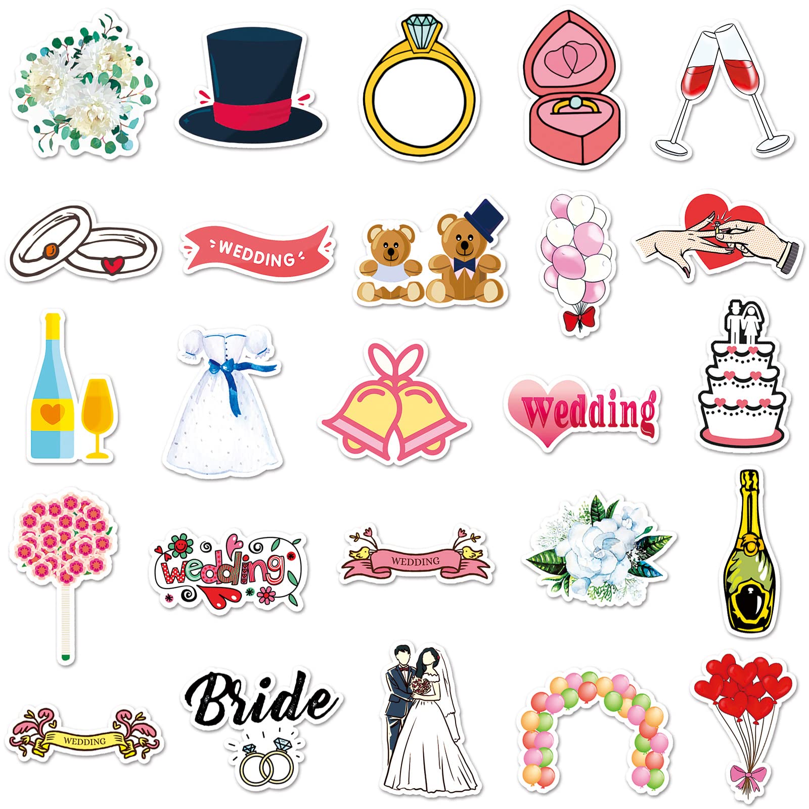 50 adesivi per matrimoni per scrapbooking, in vinile, impermeabili, con parole di matrimonio, per laptop, album di ritagli, biciclette, auto, tazze del telefono e altro (matrimonio)