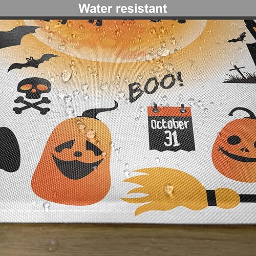 Miniatura 6 de Ambesonne Juego de 4 manteles individuales de Halloween, todos los objetos del día de las Reliquias, casa embrujada, búho y gato negro de dulce o