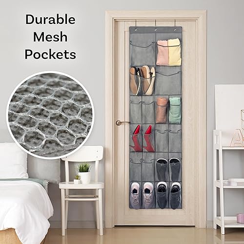 Miniatura 3 de Organizador colgante para zapatos y sombreros, 20 bolsillos, organizador de zapatos de puerta, organizador de sombreros de puerta, malla, gris