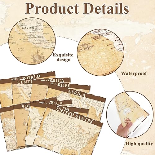 Miniatura 10 de Juego de 8 manteles individuales educativos para niños, diseño de mapa del mundo, antideslizantes, lavables, para comer, Estados Unidos, Europa,