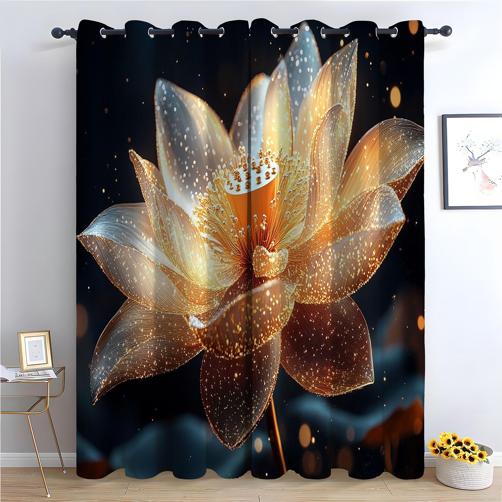 WIKEO Floral Curtains Soft Vintage Floral Pattern Thermal Insulated Blackout Curtain Botanical Flower Print Pattern Window Drapes for Bedroom Living Room-52 W x 96" L (Pack of 2)