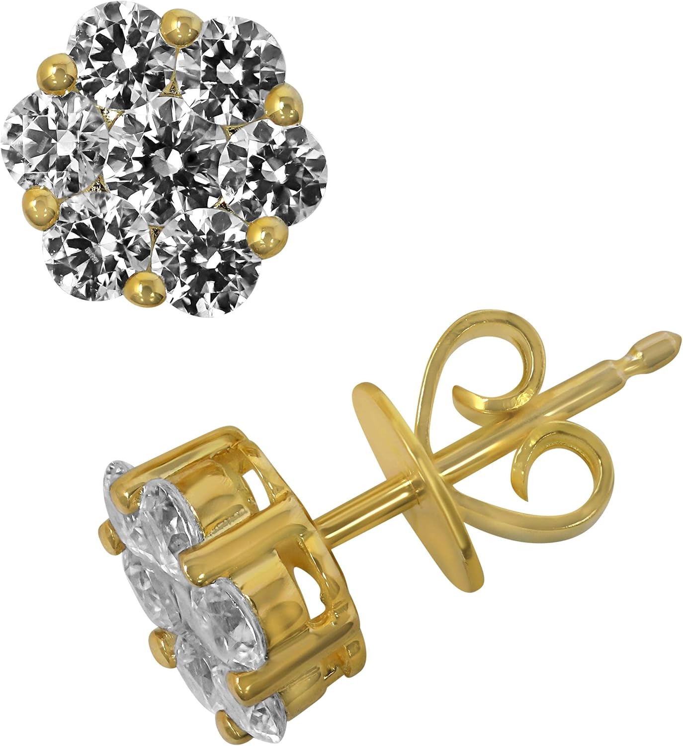 925 Sterling Silver Cz Flower Stud Earrings, 2 Ct - Image 2