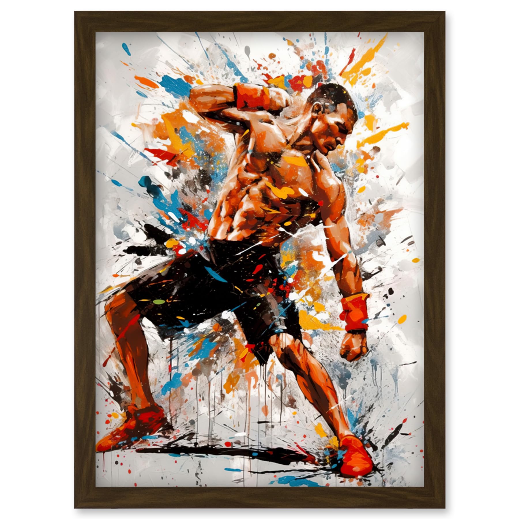 Artery8 Martial Arts Kickboxer Athlete Splat Paint Art Artwork Framed Wall Art Print A4