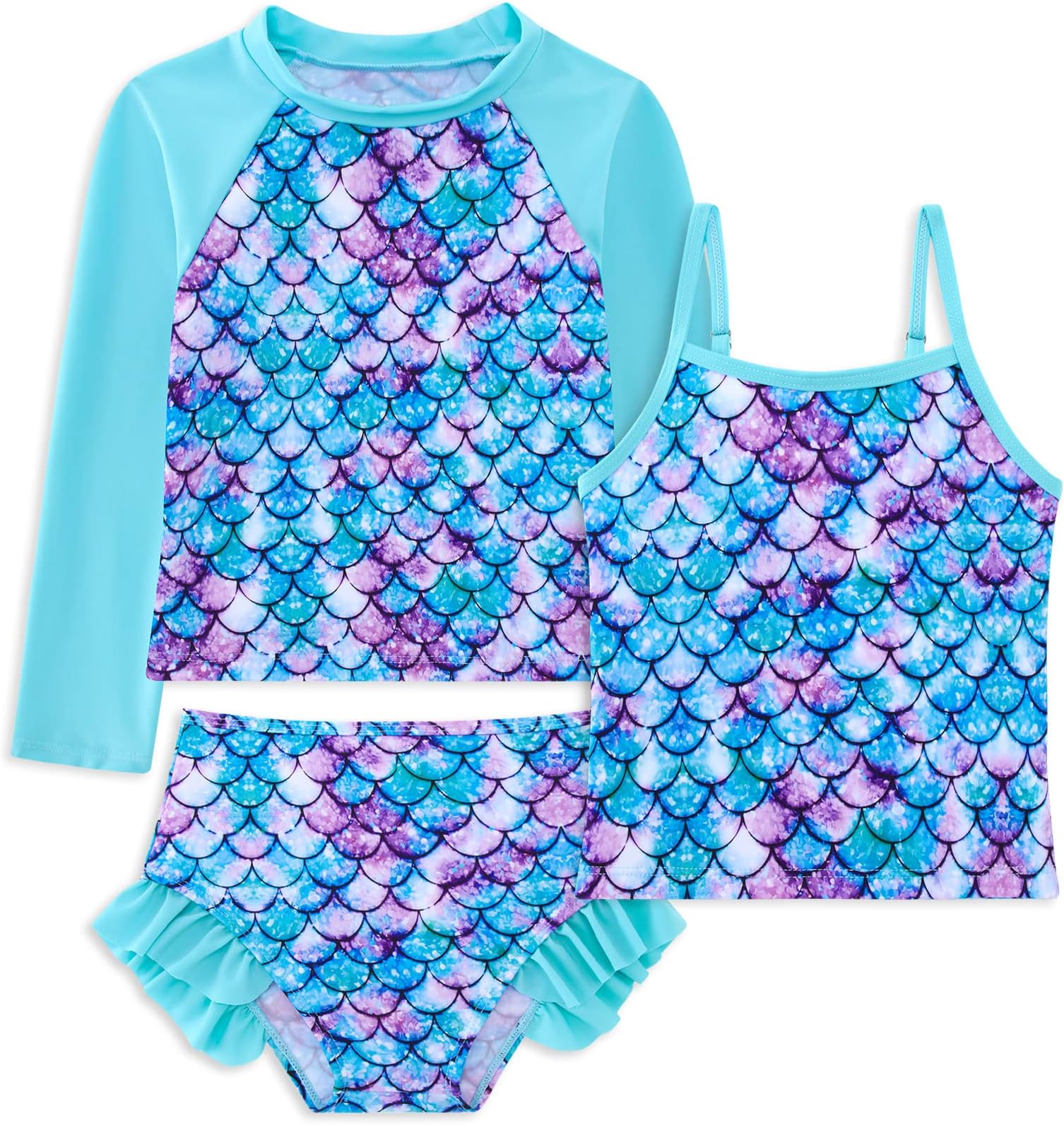 swimsoboGirls 3-Piece Swimsuit Long Sleeve Rash Guard Tankini Sets UPF Sun Proction Bathing Suit 3-10T