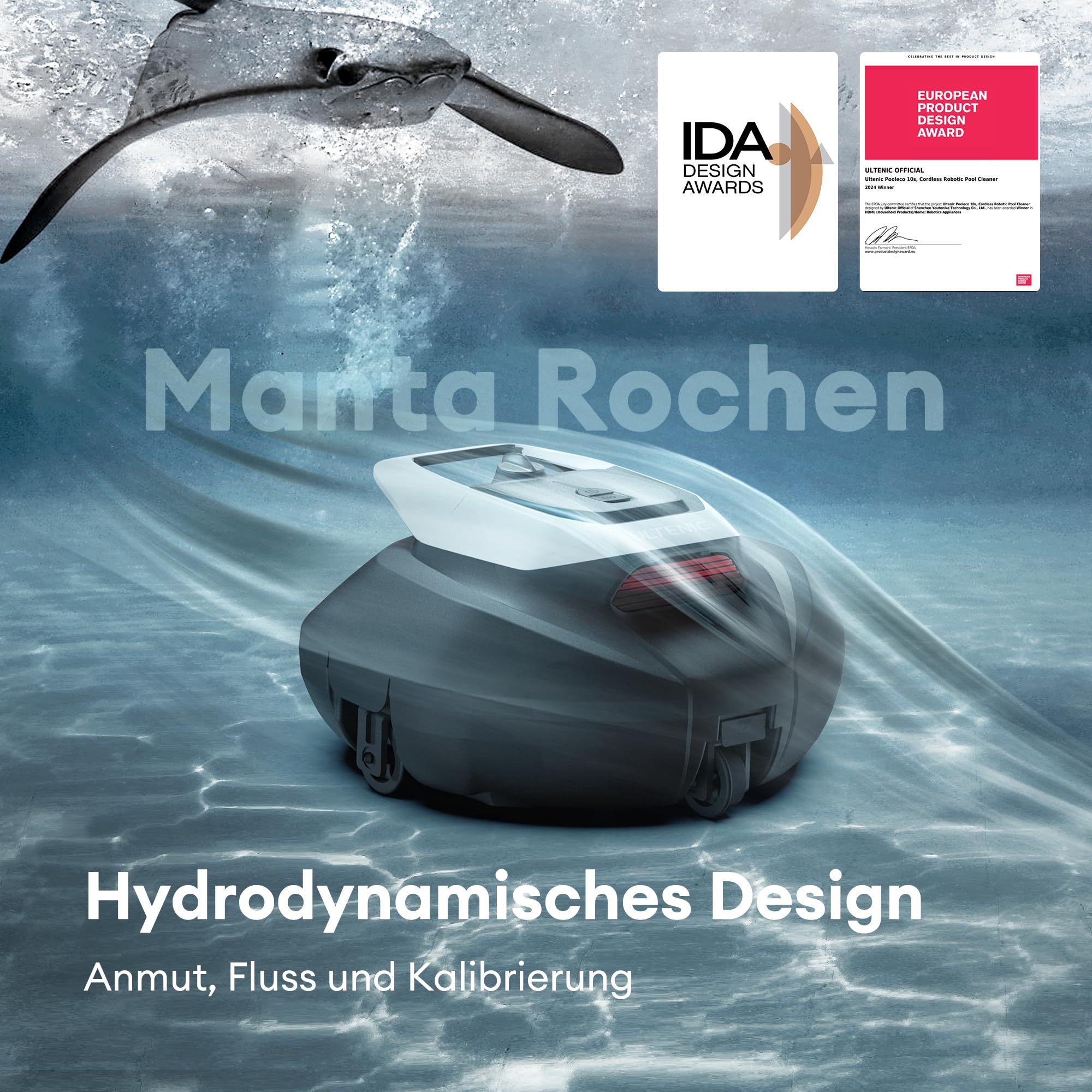 Ultenic Pooleco 10 Poolroboter, Poolroboter Akku mit Dual Motoren, 90Min Laufzeit, 80㎡ Reinigungsbereich, Automatisches Parken, Geeignet für Verschiedene Schwimmbecken