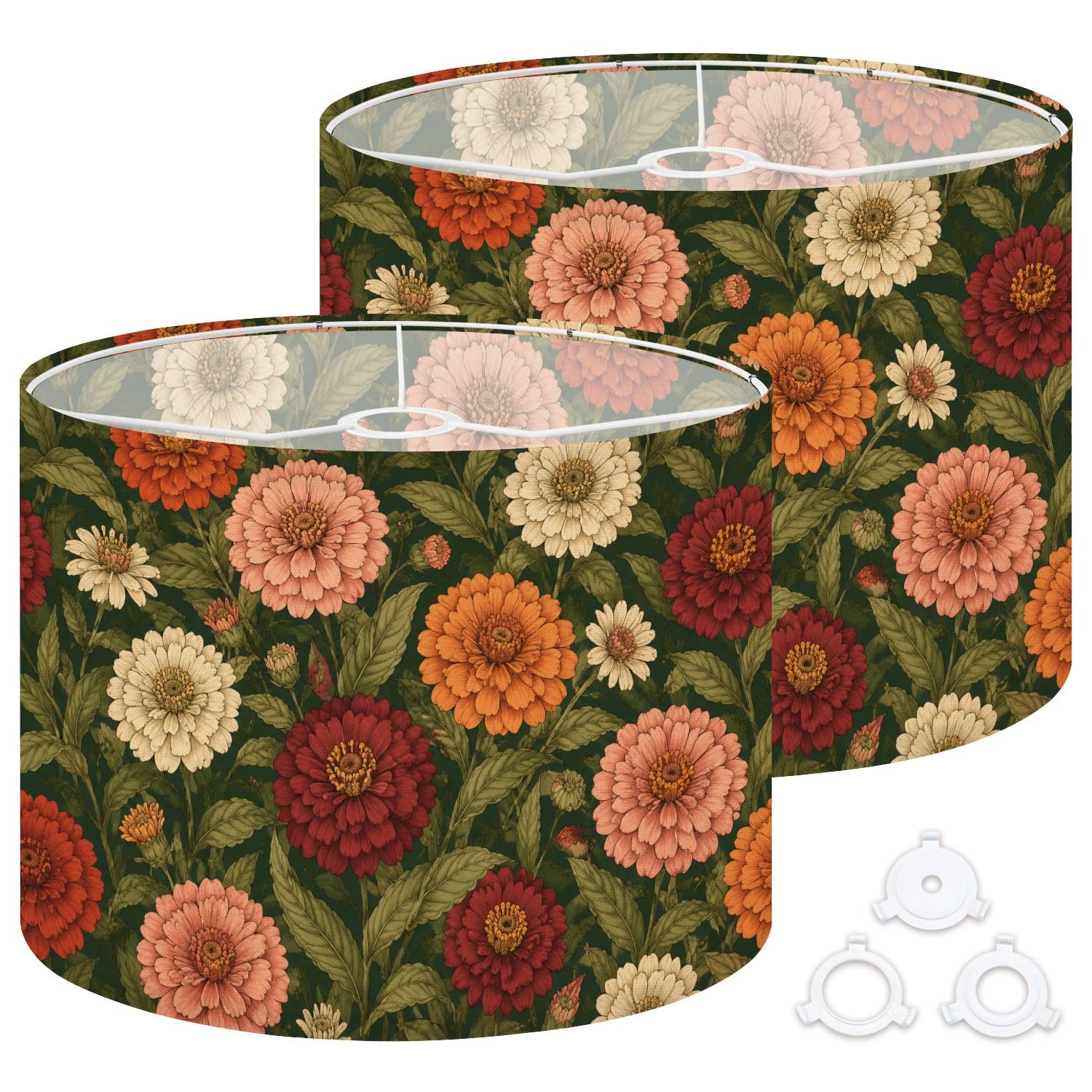 Deruinvaio Multi3 2Pcs 13In Lampshade Lamp Shade Floral Colorful Zinnia Flowers Botanical For Ceiling Light, Table Lamp Floor Lamp Easy Assembly Replacement Light Shade