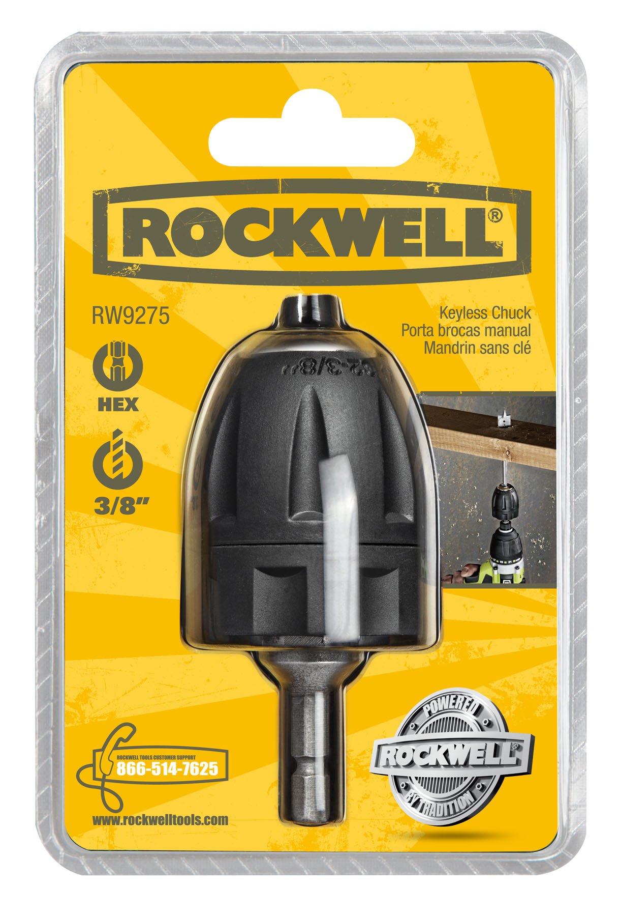 バスワーム Rockwell RW9275 3/8-inch keyless drill chuck for ¼” Hex Drives