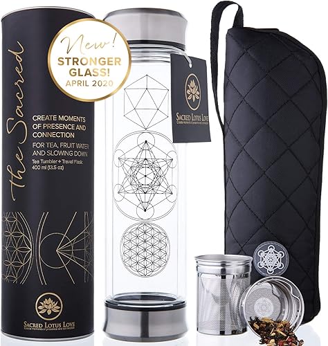 Miniatura 7 de The Sacred, vaso de vidrio infusor de té para hojas sueltas o té helado Taza para café frío o botella de viaje para agua de fruta 14 oz. Diseño