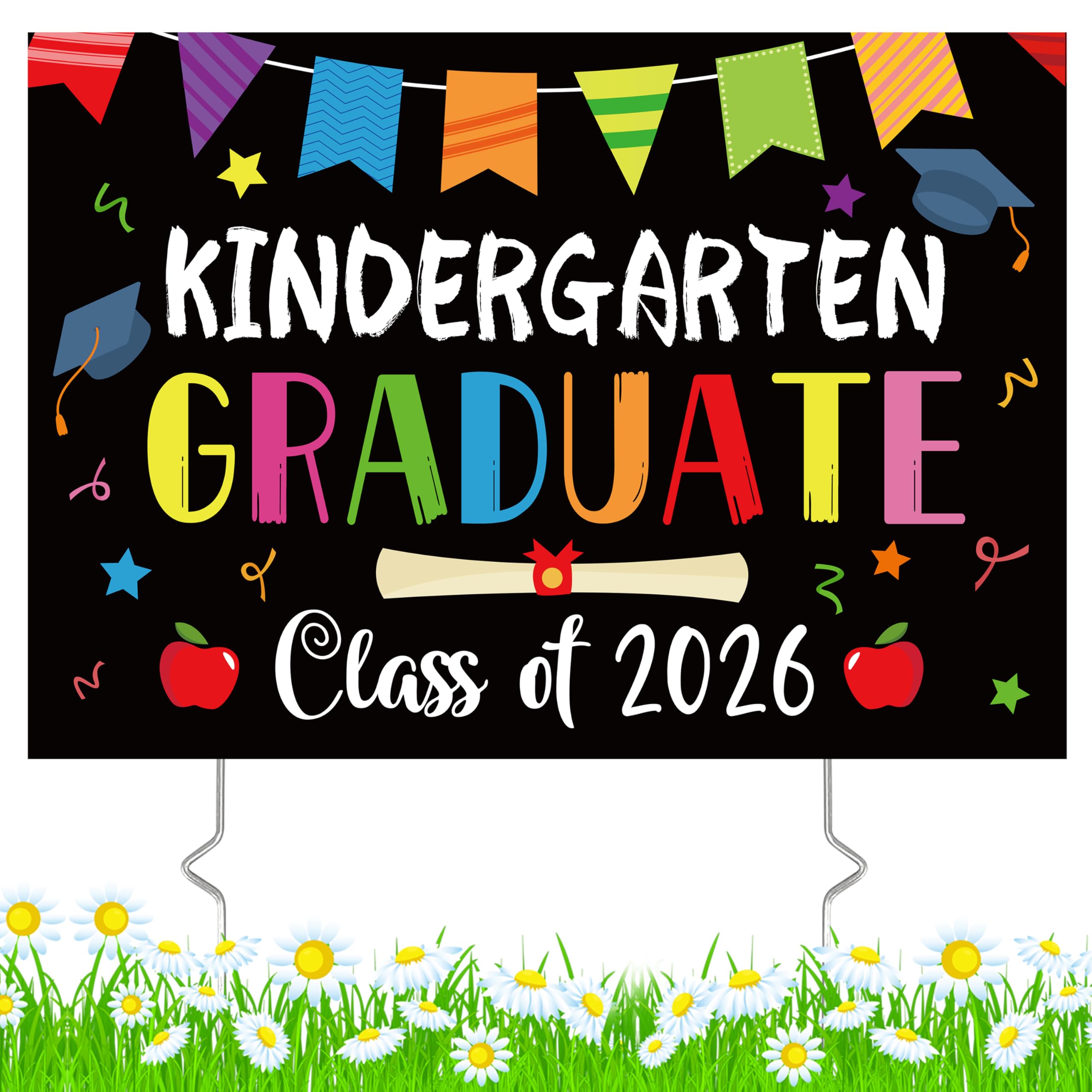 Kindergarten Grad Yard Sign Class of 2026 Preschool Graduate Lawn Sign with Stake School Congrats Graduation Decorations Colorful Graduation Party