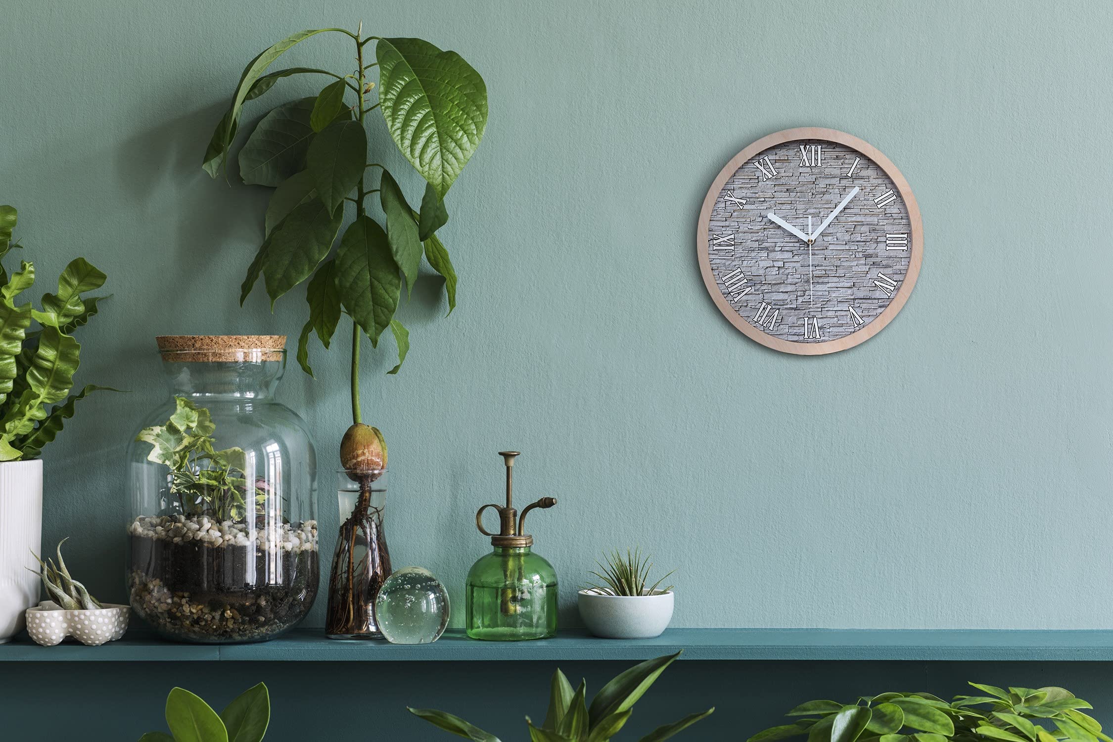 Tulup Holzuhr Uhr Holz Modern Runde ⌀ 20cm Dekoration Stille Uhren Wanduhr Weiße Uhrzeiger - Steinwand