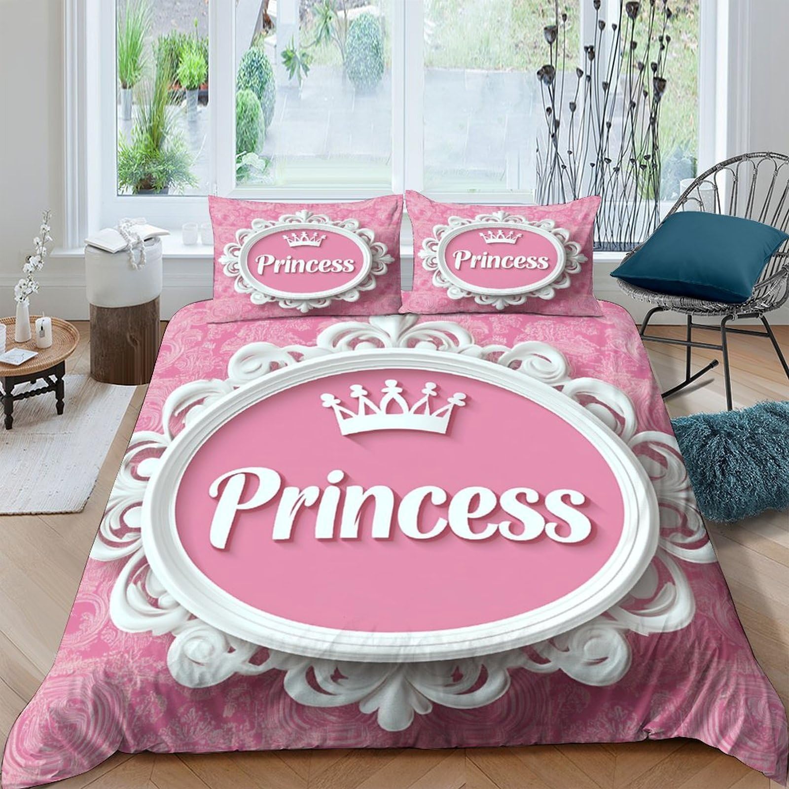 Ctjqhvkz Style-10 3D Printed Pink Princess Fitted Sheet Microfiber Soft Decorative Crown Bed Cover For Bedroom Guest Room Dorm Single（135X200cm）