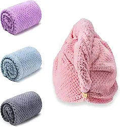 Toalha de Cabelo Tipo Touca - Material de Alta Absorção para Secagem Rápida e Eficaz dos Cabelos (Com Botão)
